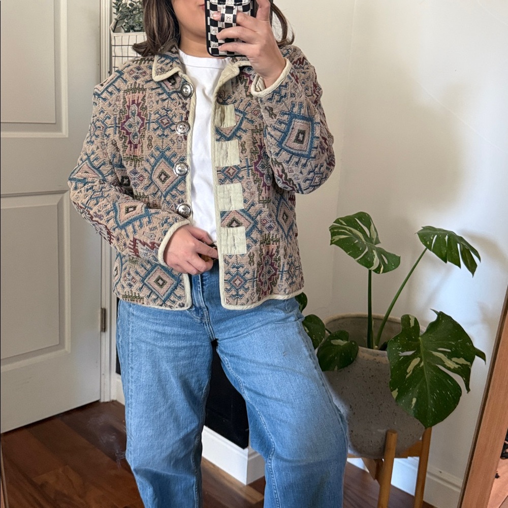 Vintage Dont Mess With Texas Southwestern Tapestry Buttoned Front Jacket. Size M